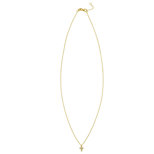 14K Yellow Gold Petite Diamond Cross Necklace