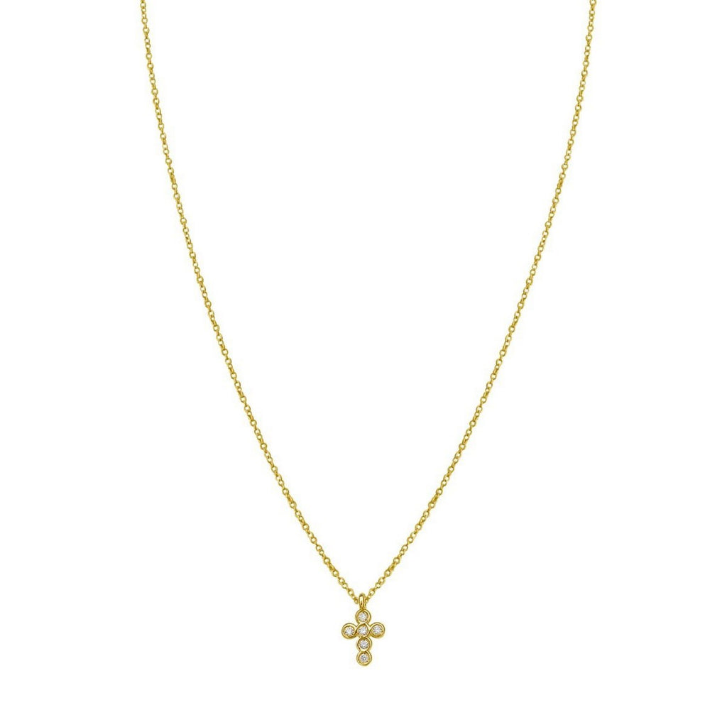 14K Yellow Gold Petite Diamond Cross Necklace