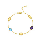 14K Yellow Gold Oval Gemstone and Bead Bracelet