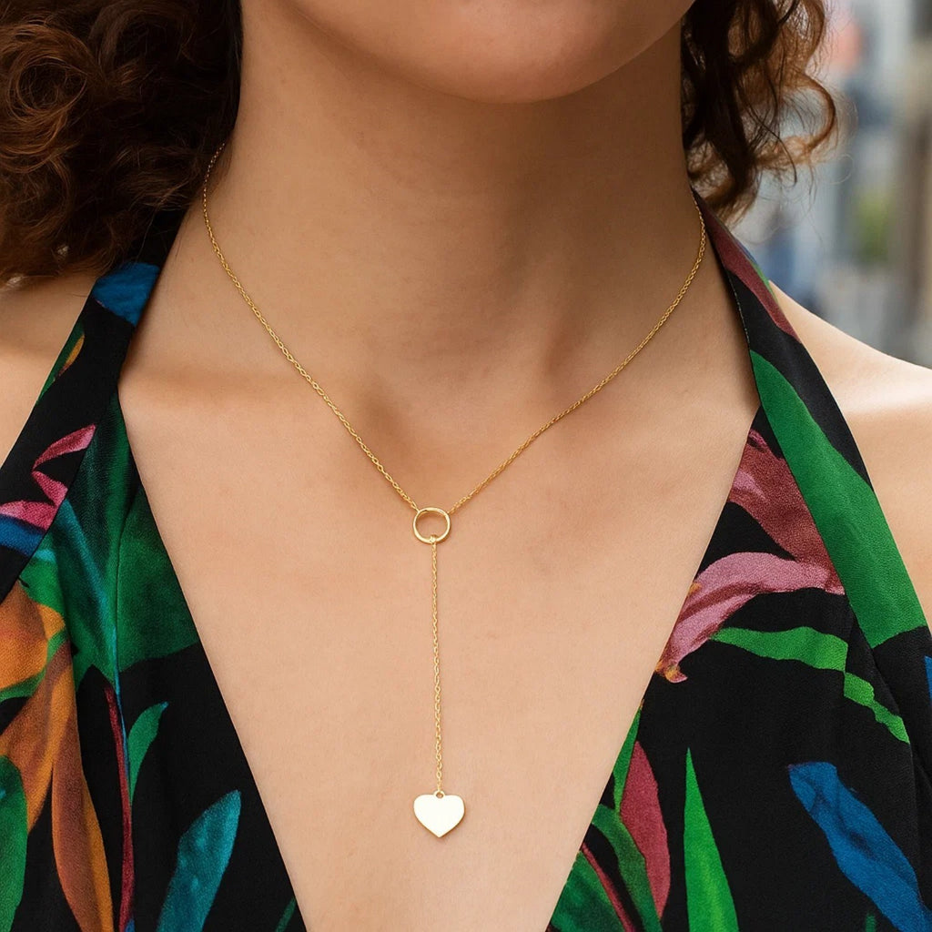 Lariat Heart Necklace in 10K Yellow Gold