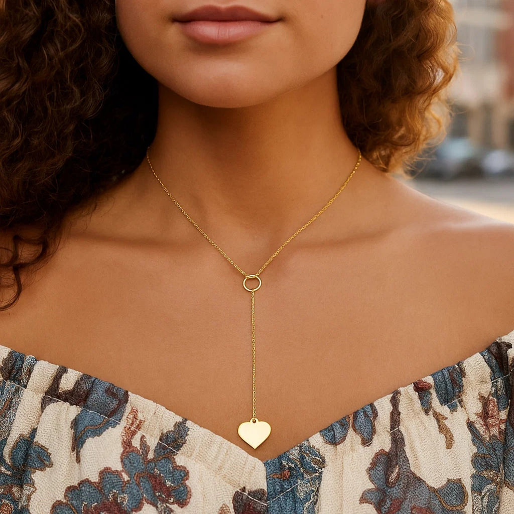 Lariat Heart Necklace in 10K Yellow Gold