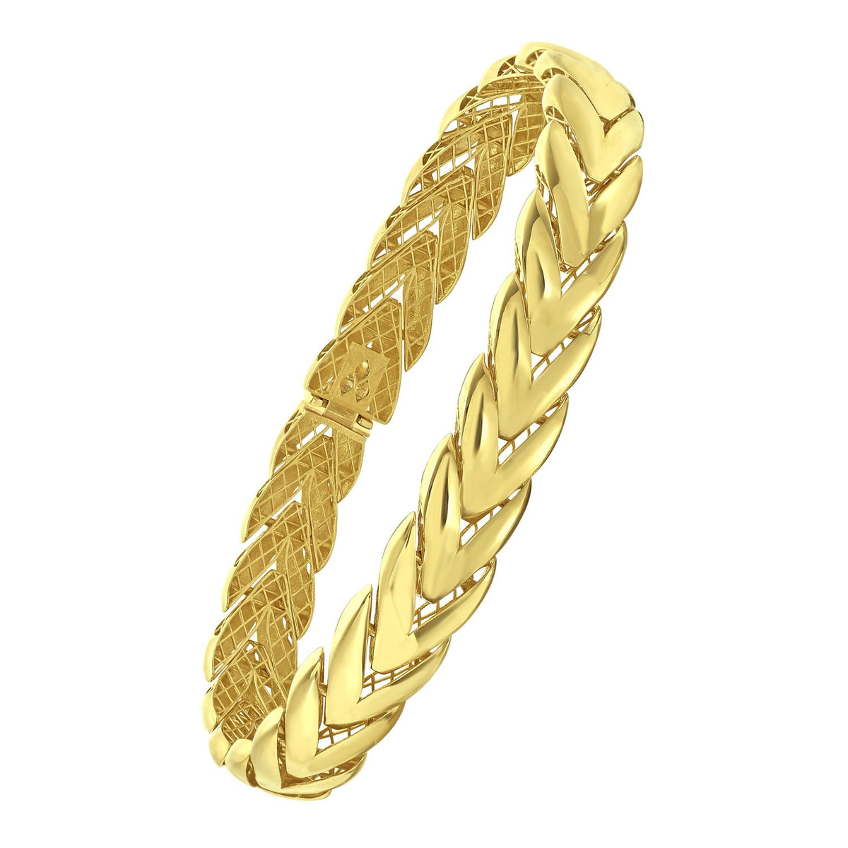 14K Yellow Gold Chevron Link Bangle (10.00 mm)