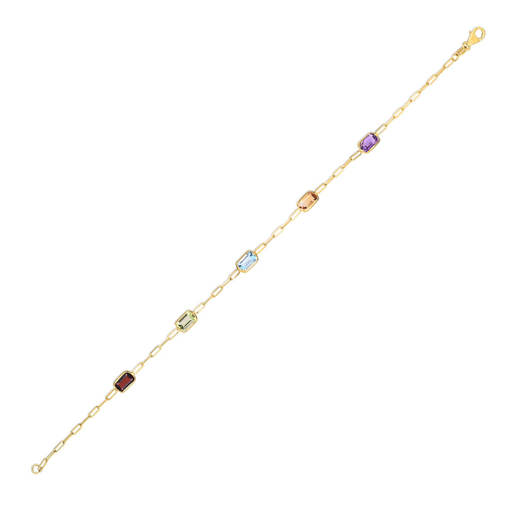 14K Yellow Gold Multi Gemstone Paperclip Bracelet (1.50 mm)
