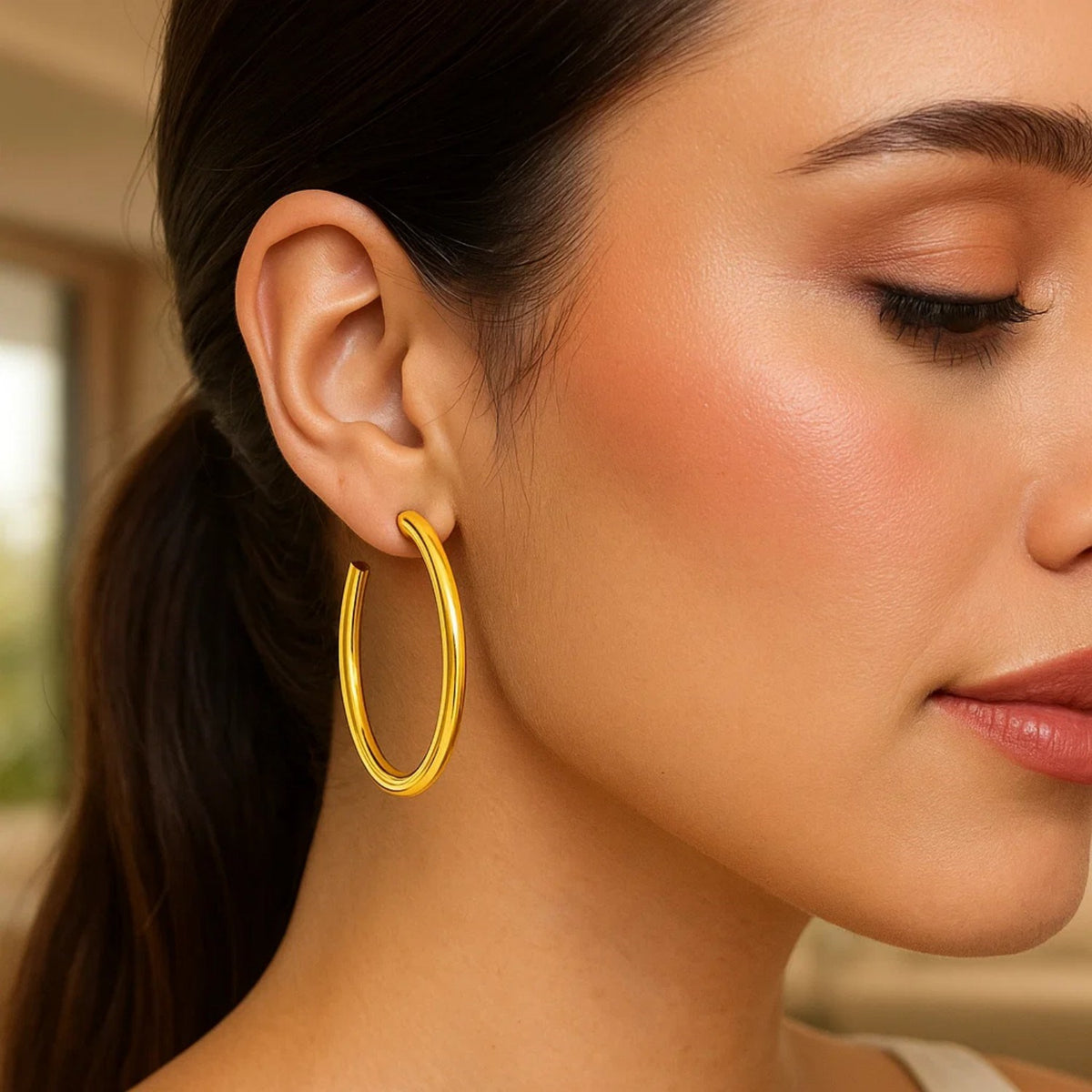 14k Yellow Gold Polished Hoop Earrings(4x50mm)