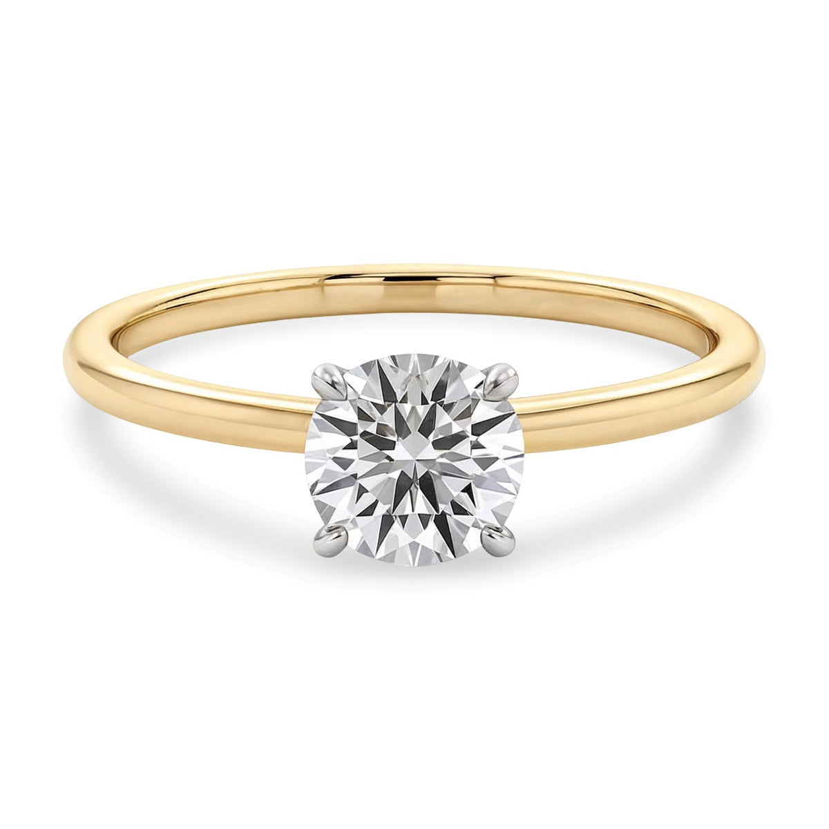 3/4 Carat Round Lab Grown IGI G/VS1 Diamond Solitaire Ring in 14K Yellow Gold
