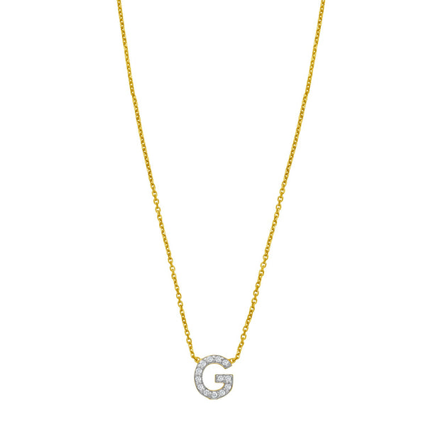 14K Yellow Gold Mini Diamond G Initial Pendant Necklace
