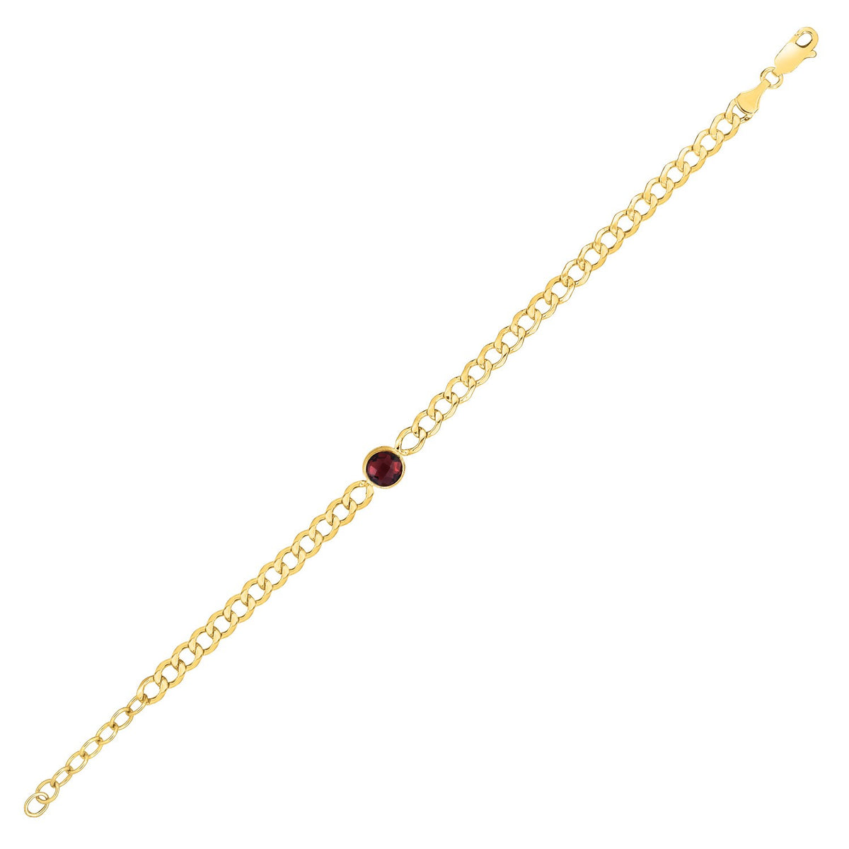 14K Yellow Gold Garnet Curb Chain Bracelet (3.60 mm)