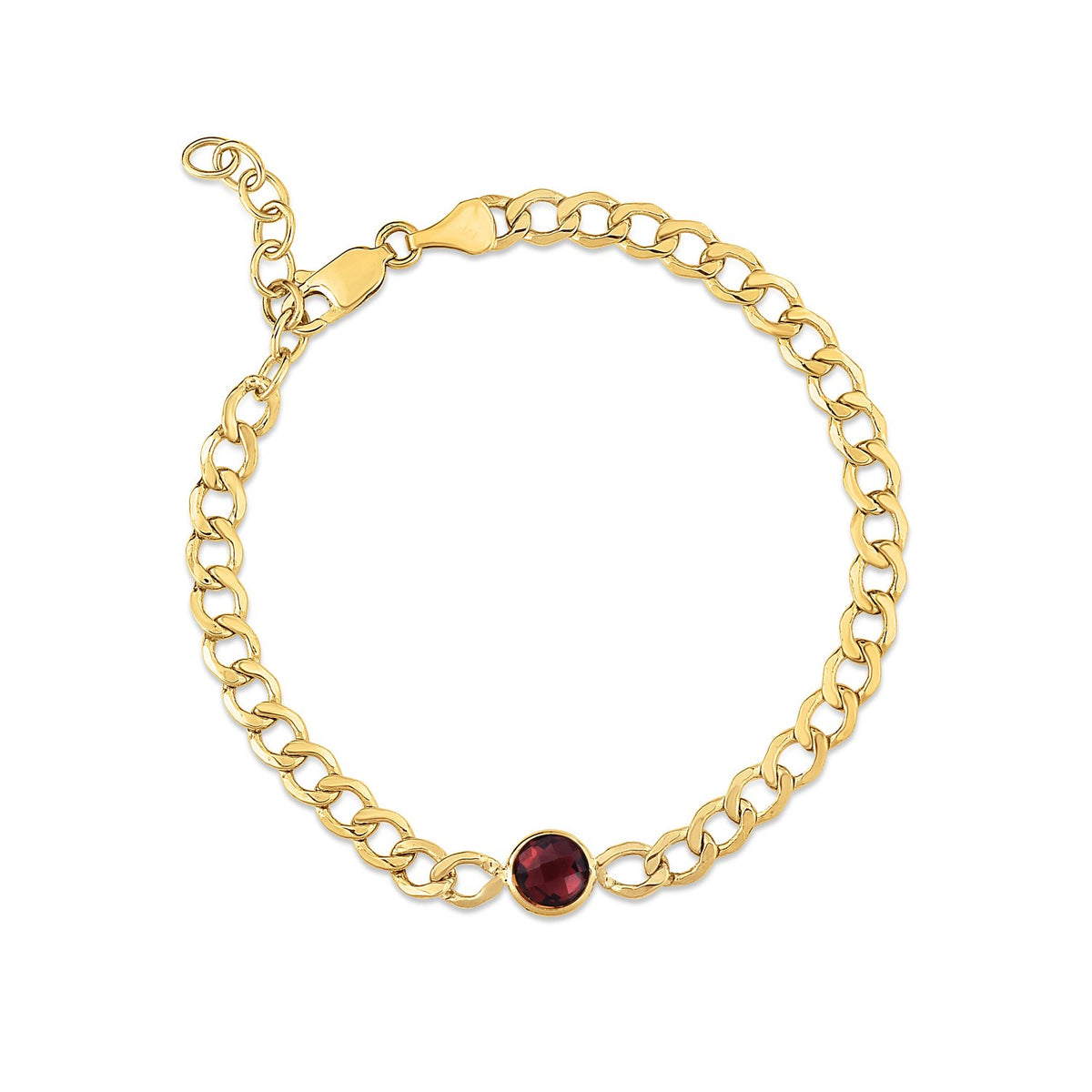 14K Yellow Gold Garnet Curb Chain Bracelet (3.60 mm)