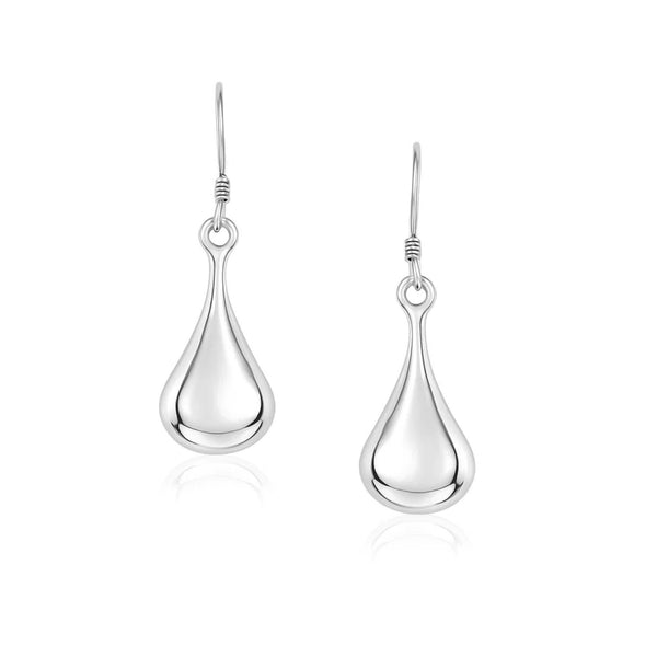 Sterling Silver Long Teardrop Shape Puff Drop Earrings