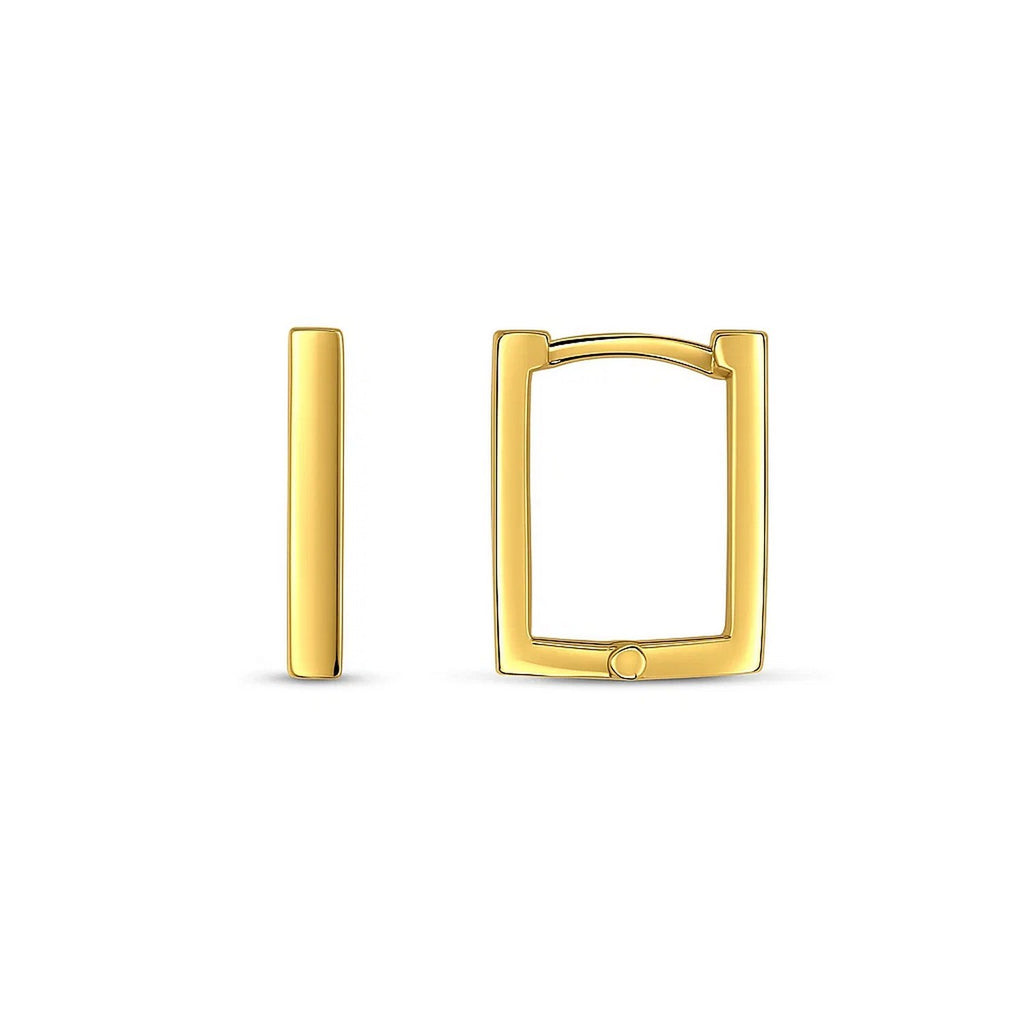 14k Yellow Gold Rectangle Huggie Hoops