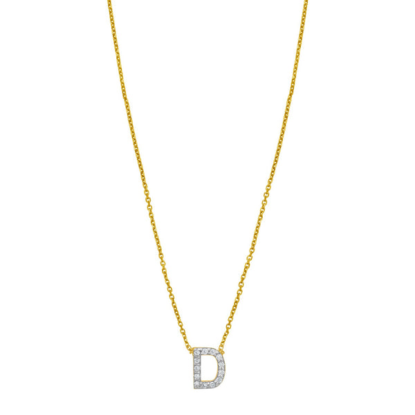 14K Yellow Gold Mini Diamond D Initial Pendant Necklace