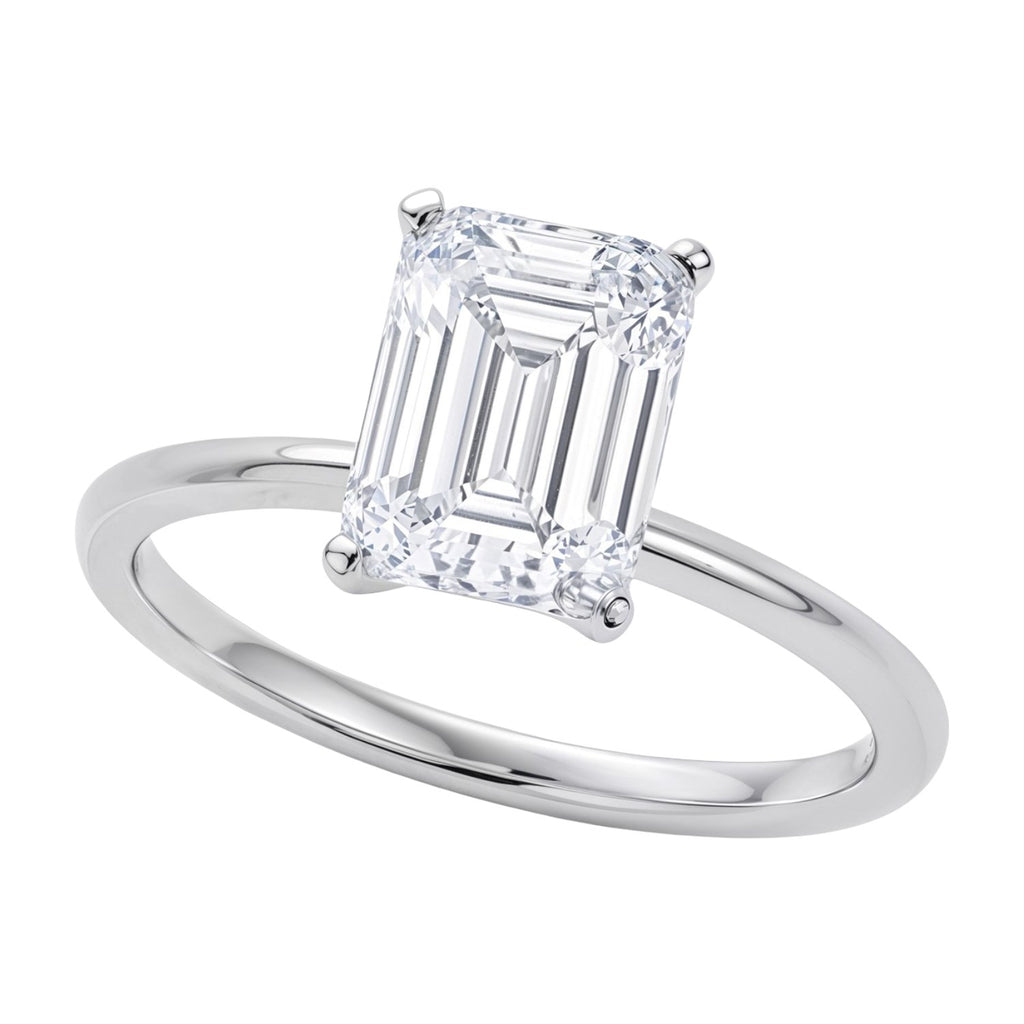 3 Carat Emerald Lab Grown IGI G/VS1 Diamond Solitaire Ring in 10K White Gold