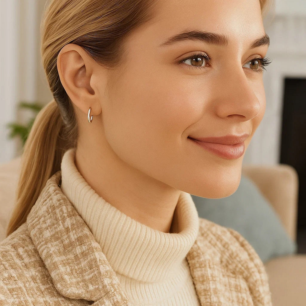 Sterling Silver Rhodium Plated Thin and Small Polished Hoop Earrings (2x10mm)