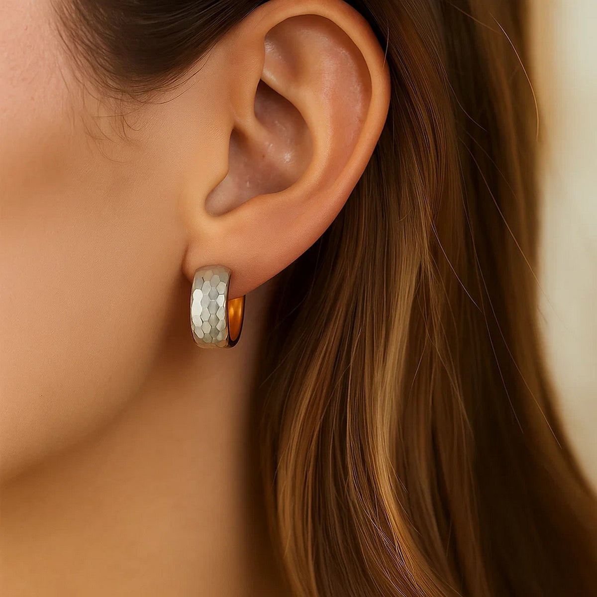 14k Two-Tone Gold Diamond Cut and Interlaced Style Hoop Earrings