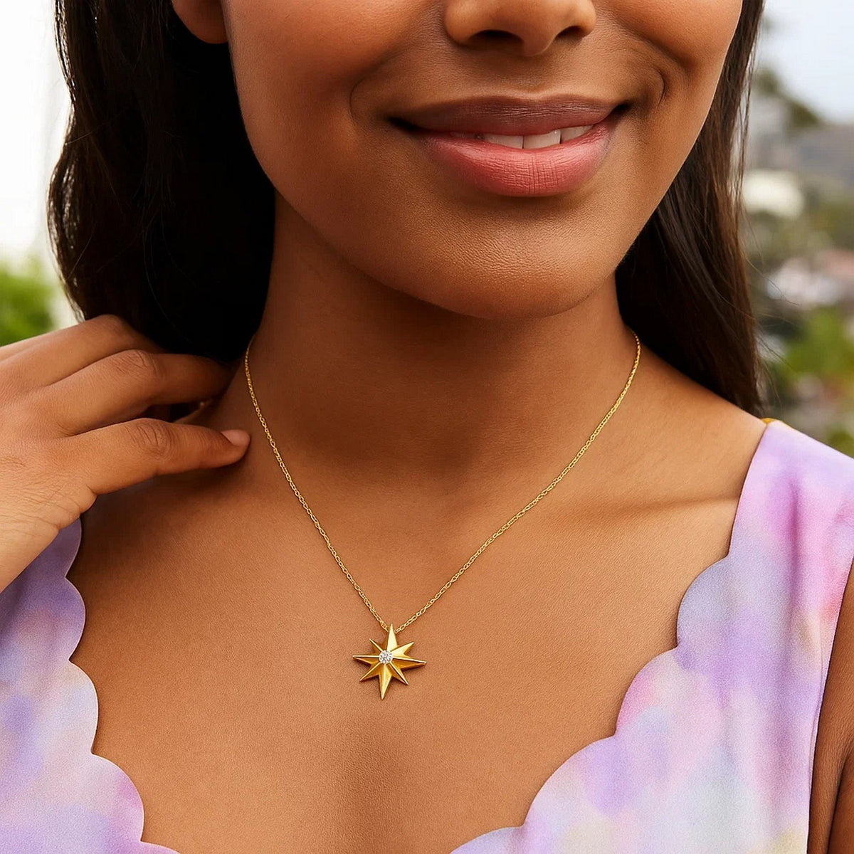 14k Yellow Gold High Polish North Star Necklace