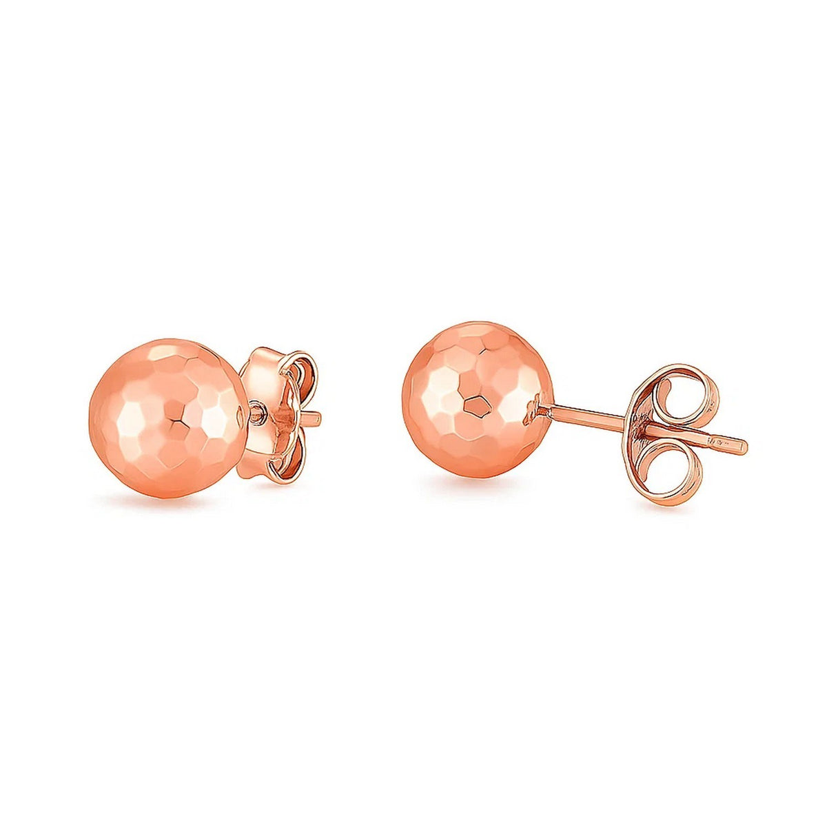 14k Rose Gold Ball Earrings with Faceted Texture(7mm)