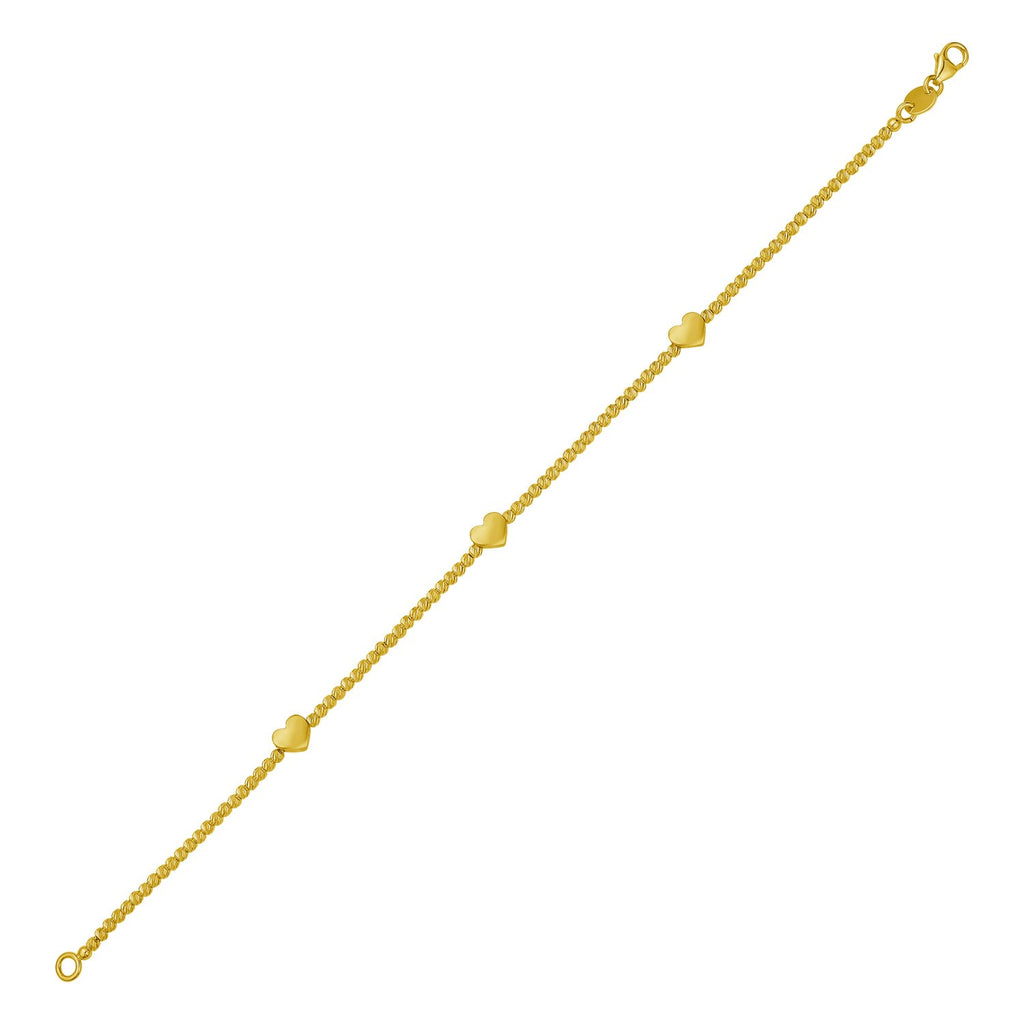 14K Yellow Gold Heart Station Bead Bracelet
