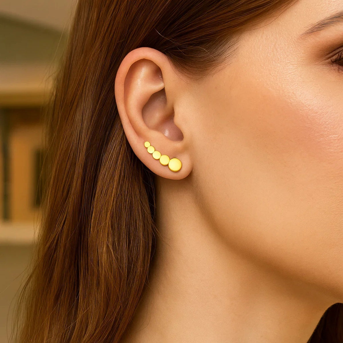14k Yellow Gold Graduated Circles Climber Post Earrings