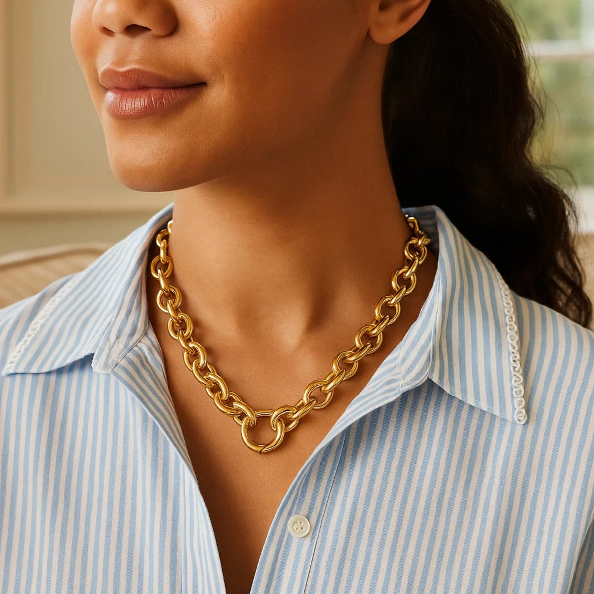 14k Yellow Gold Round Link Chain Necklace