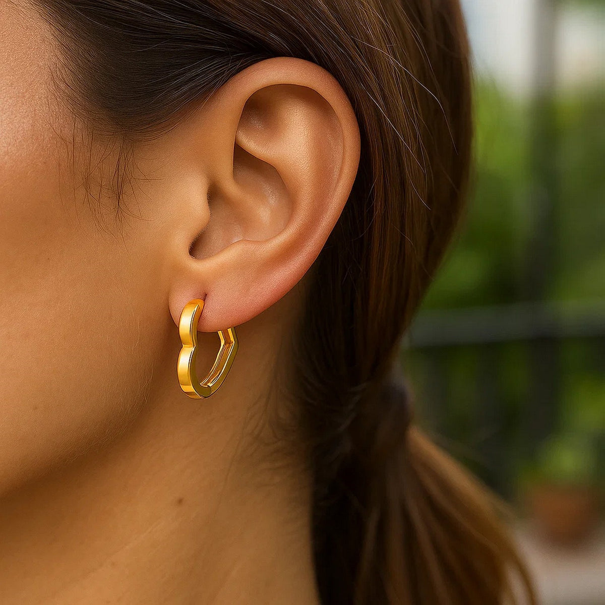 14k Yellow Gold Heart Huggie Hoops