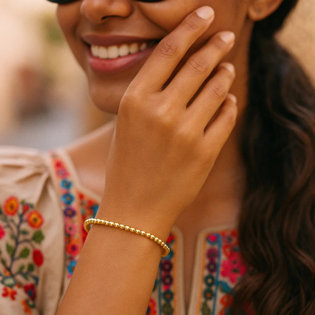 14k Yellow Gold High Polish Bead Cuff Bangle (3.00 mm)