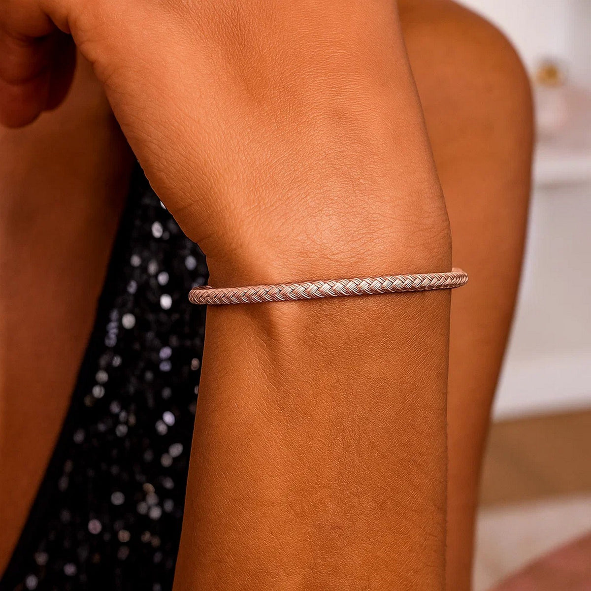 14k Rose Gold Fancy Weave Motif Bangle (3.40 mm)