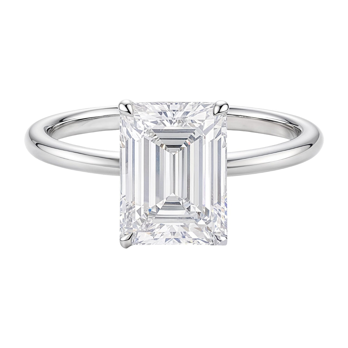 3 Carat Emerald Lab Grown IGI G/VS1 Diamond Solitaire Ring in 14K White Gold