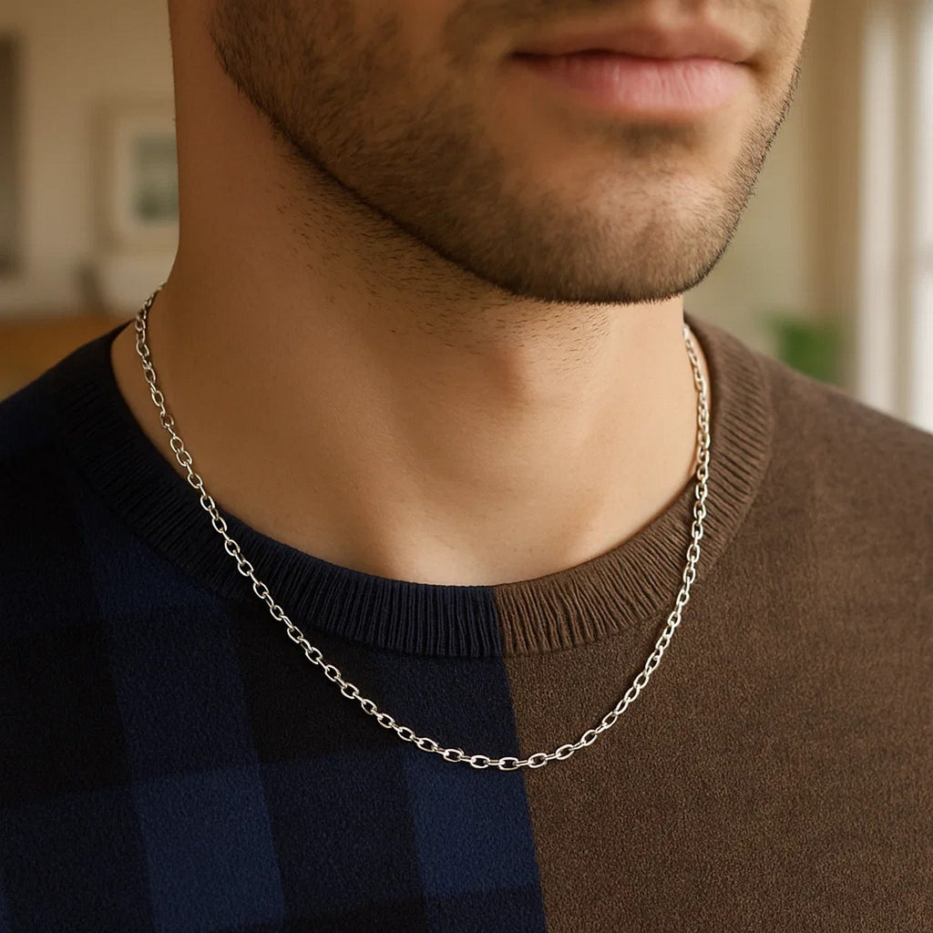 14k White Gold Round Cable Link Chain (2.4 mm)