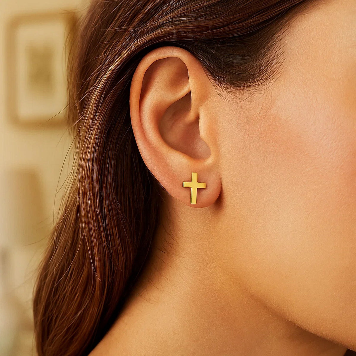 14k Yellow Gold Post Earrings with Crosses