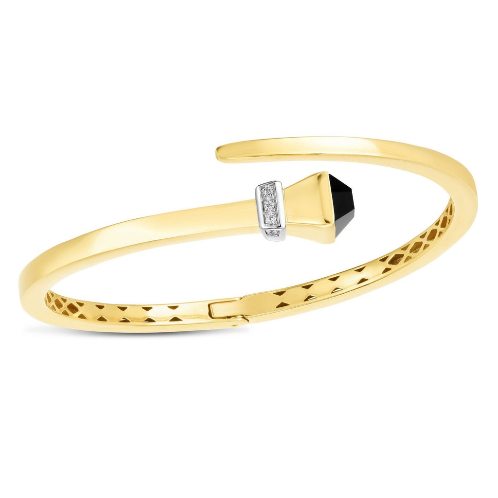 14k Yellow Gold Crossover Style Hinged Bangle Bracelet with Onyx (3.40 mm)