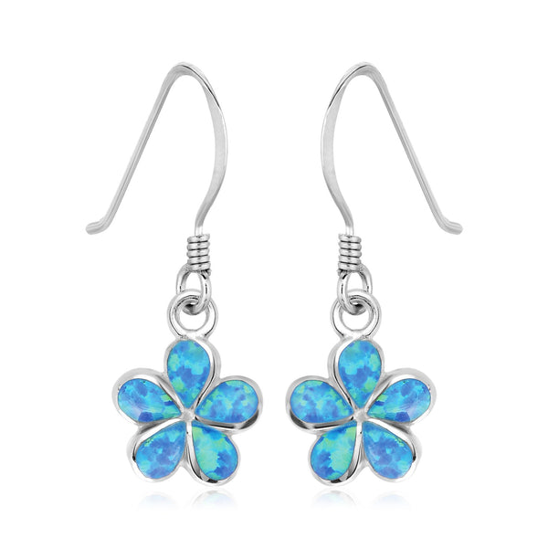 Sterling Silver Flower Dangle Earrings with Opal