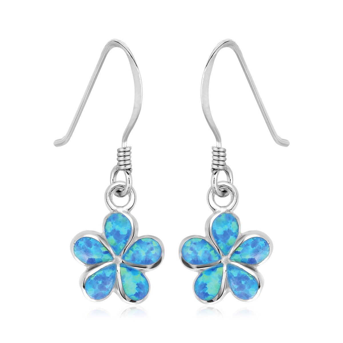 Sterling Silver Flower Dangle Earrings with Opal