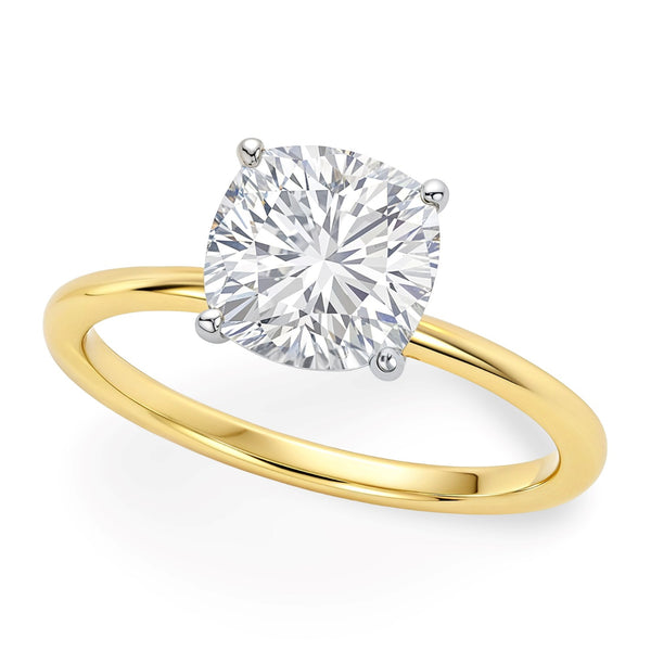 3 Carat Cushion Lab Grown IGI G/VS1 Diamond Solitaire Ring in 10K Yellow Gold
