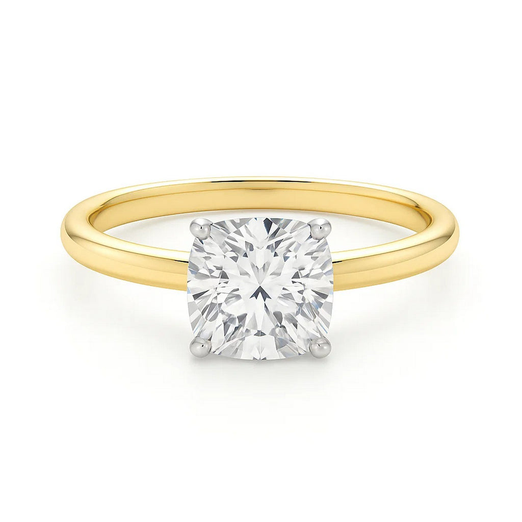 3 Carat Cushion Lab Grown IGI G/VS1 Diamond Solitaire Ring in 10K Yellow Gold