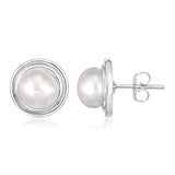 Sterling Silver Round Polished Earrings with Pearl