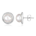 Sterling Silver Round Polished Earrings with Pearl