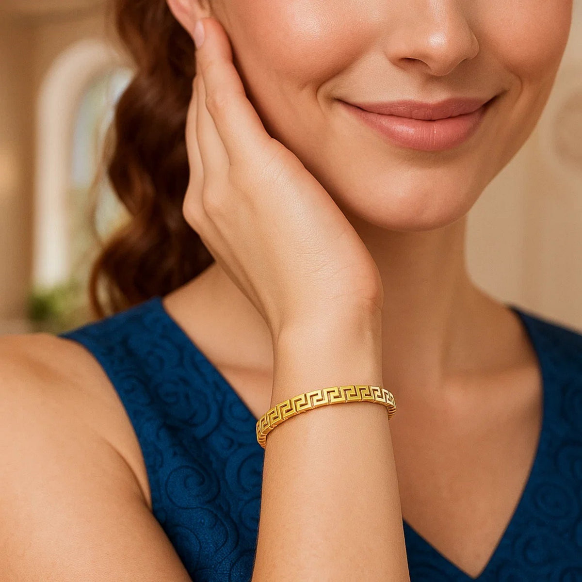 14k Yellow Gold High Polish Greek Key Bangle (4.80 mm)