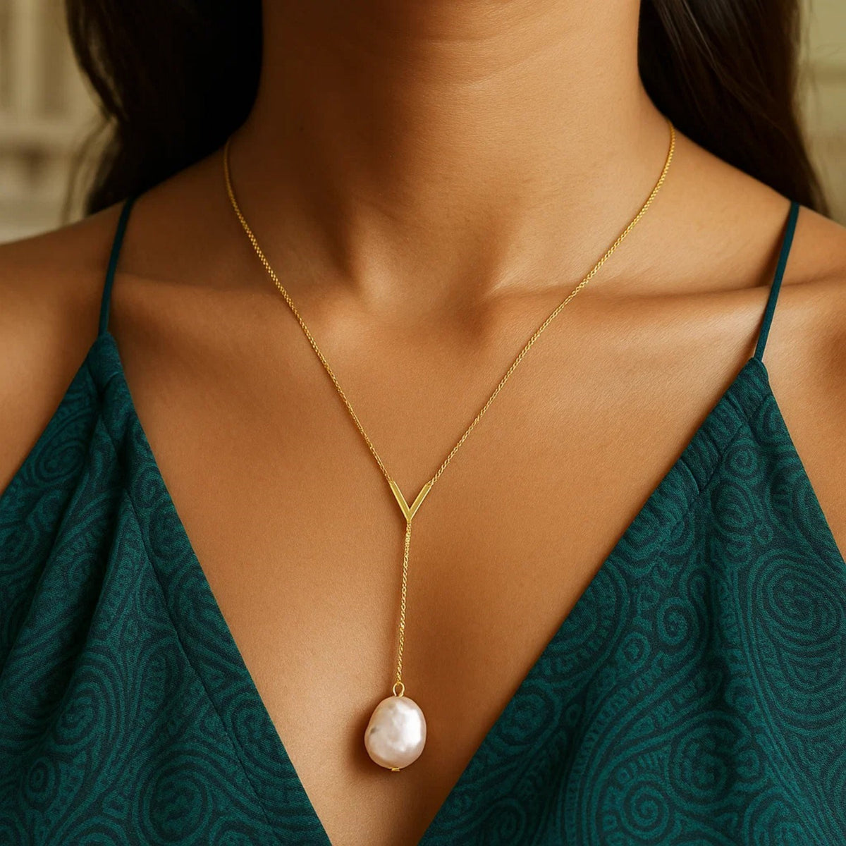 14k Yellow Gold Tesoro Pearl Lariat Necklace