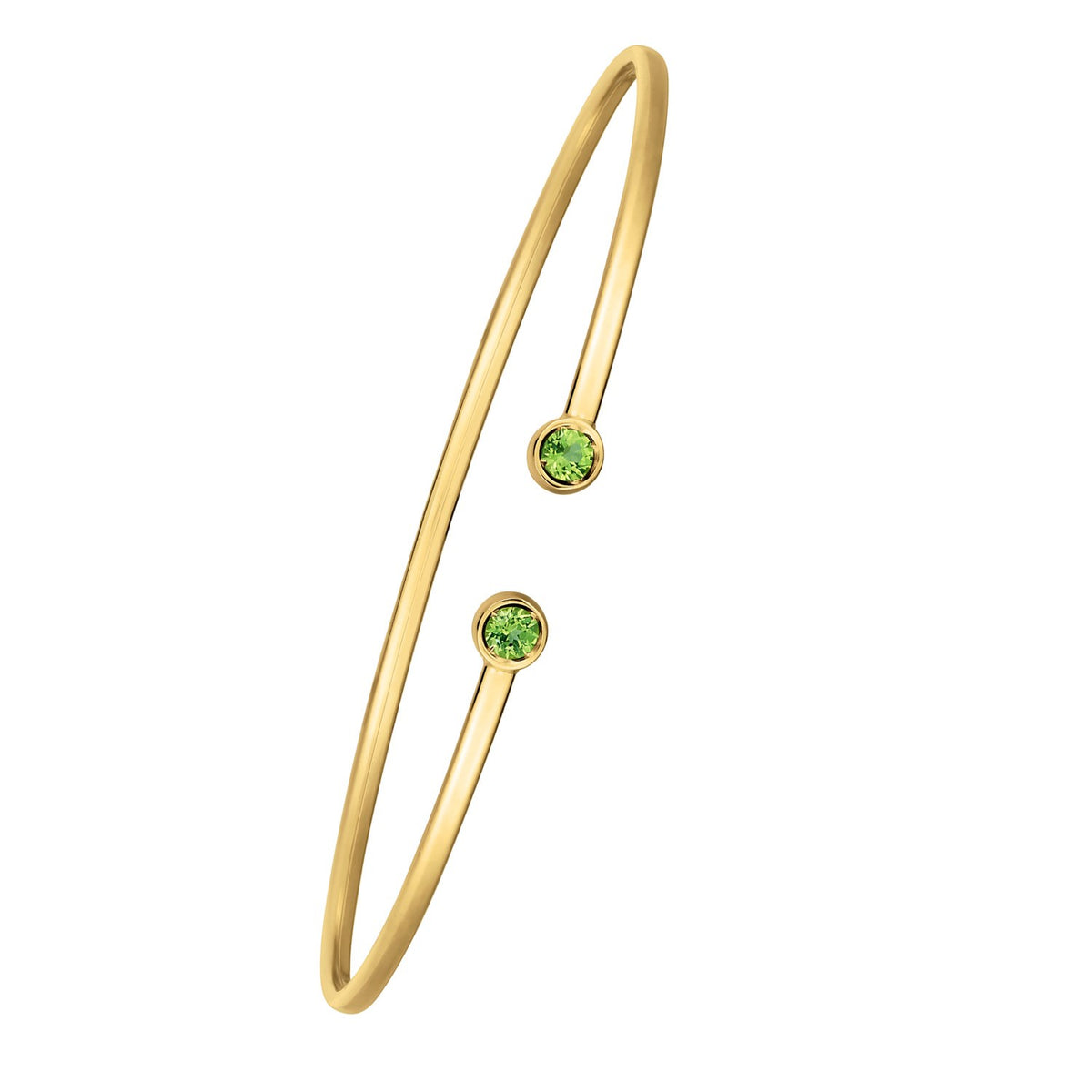 14K Yellow Gold Peridot Open Cuff Bangle (2.00 mm)