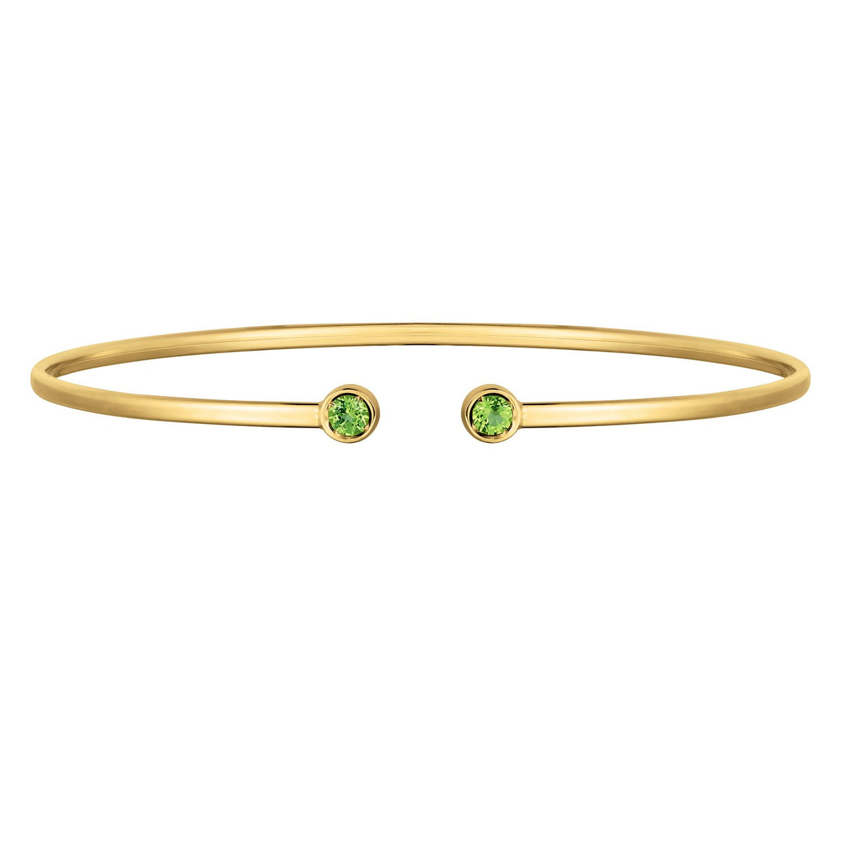 14K Yellow Gold Peridot Open Cuff Bangle (2.00 mm)