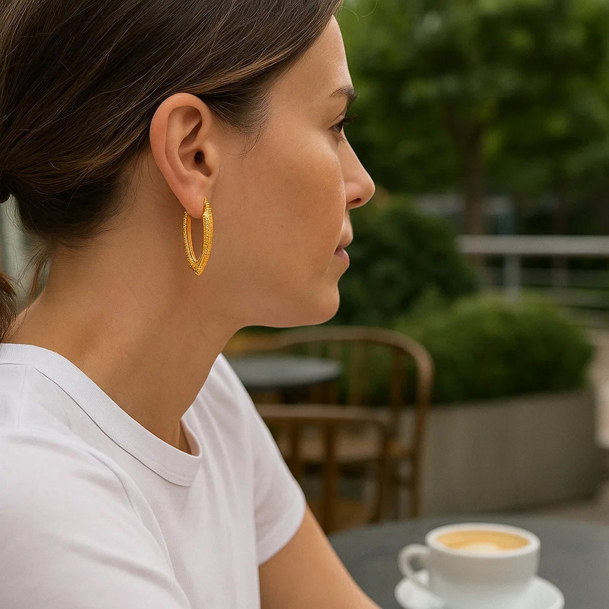 14k Yellow Gold V Shaped Puffed Hoop Earrings