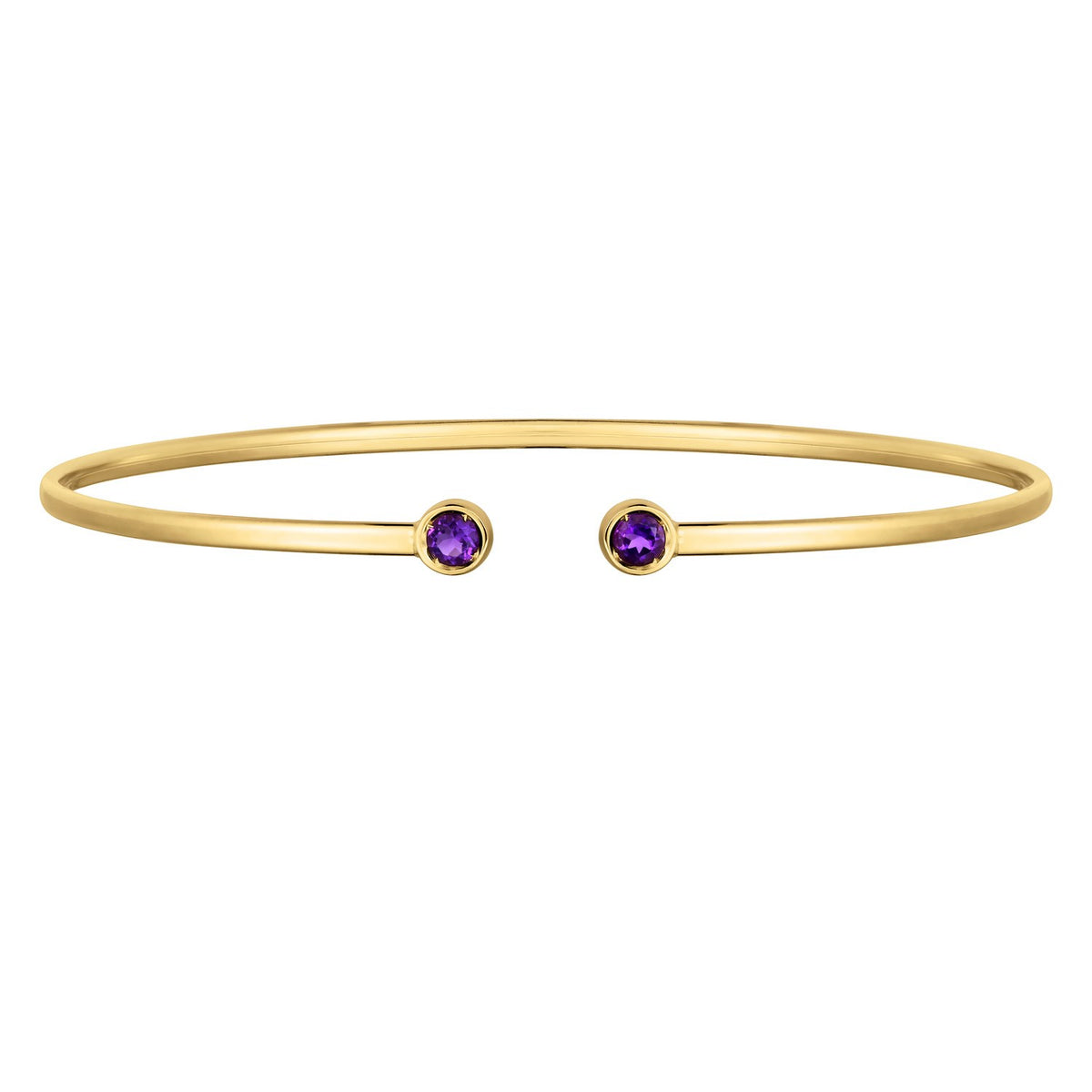 14K Yellow Gold Amethyst Open Cuff Bangle (2.00 mm)