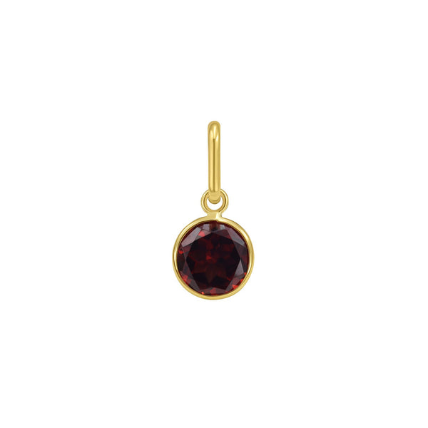 14K Yellow Gold Round Garnet Charm Pendant
