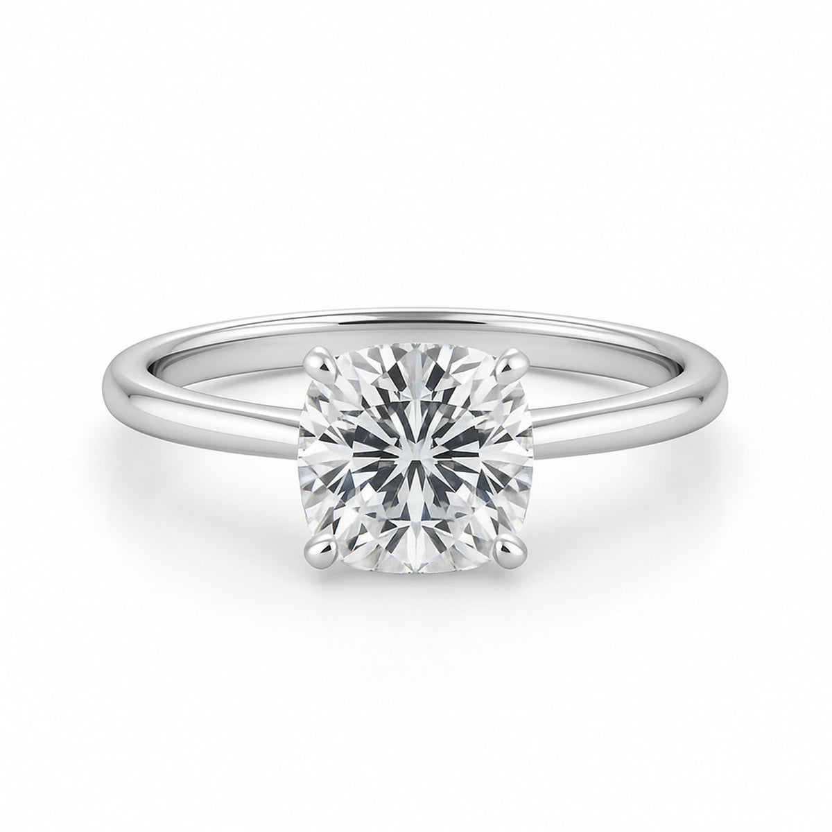 2 Carat Cushion Lab Grown IGI G/VS1 Diamond Solitaire Ring in 14K White Gold