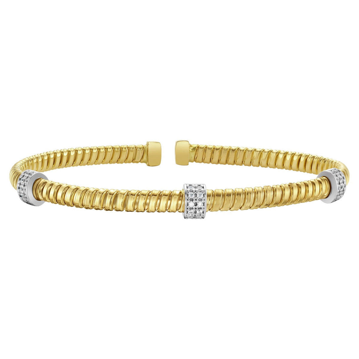 14K Yellow Gold Diamond Triple Station Tubogas Cuff