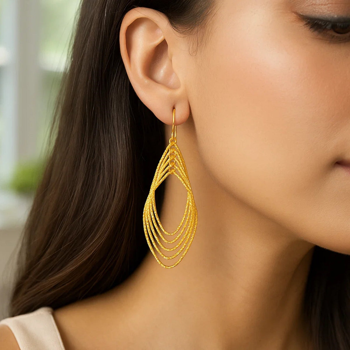 14k Yellow Gold Post Earrings with Textured Marquise Shapes