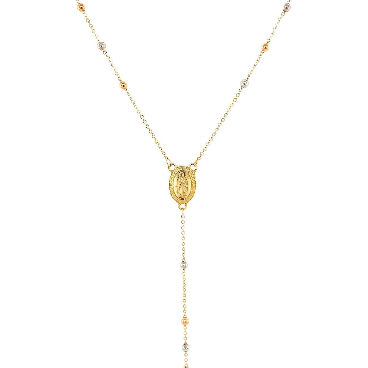 14k Tri Color Gold Lariat Rosary Necklace
