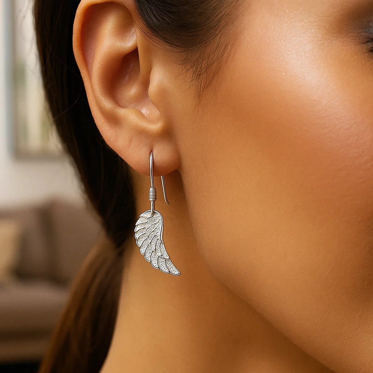 Sterling Silver Textured Angel Wing Earrings