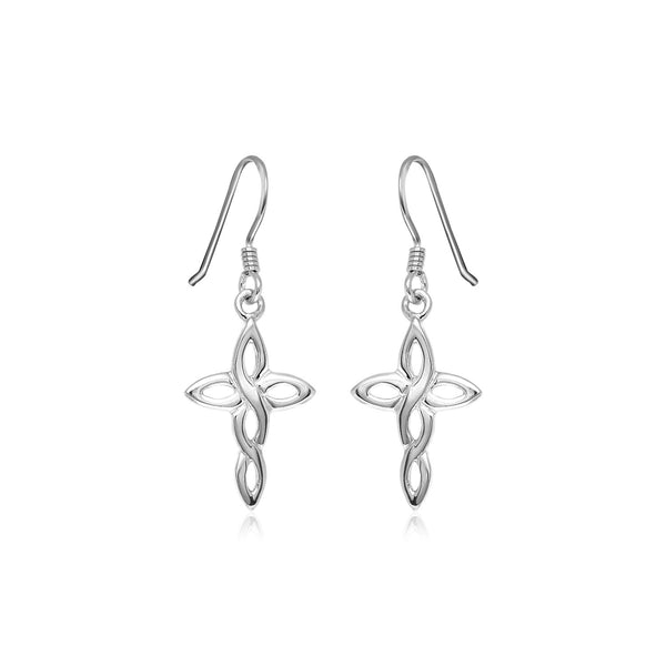 Sterling Silver Polished Knot Style Cross Earrings