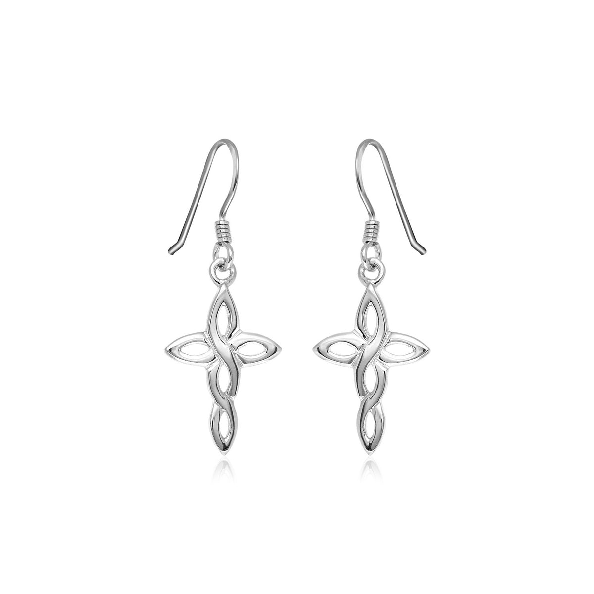 Sterling Silver Polished Knot Style Cross Earrings